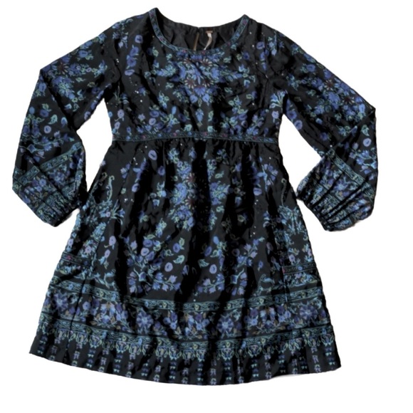 Free People Sequin Matroyshka Russian Doll Tunic Dress Sz 8 Black Embroidered - Picture 7 of 10